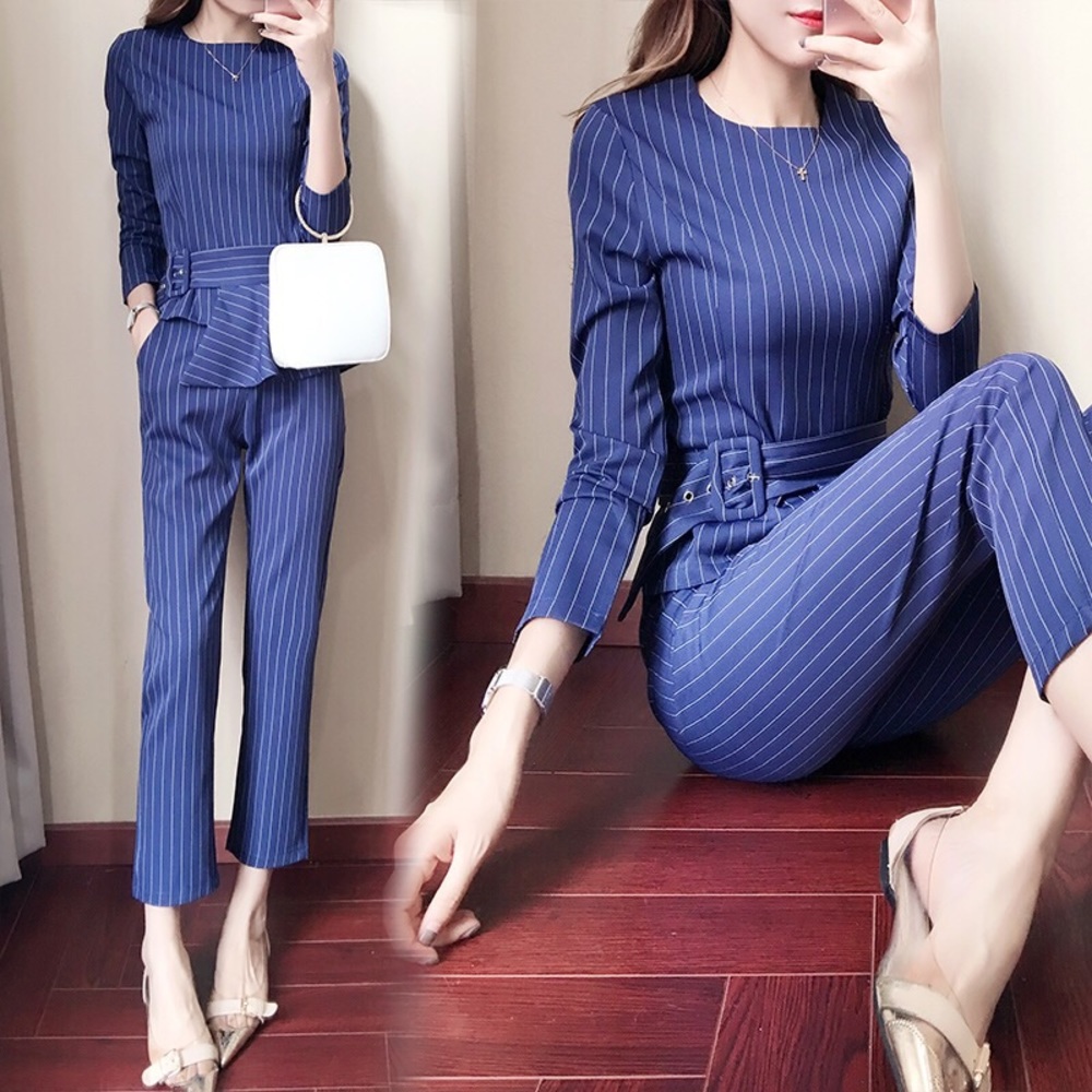 Blue stripe blouse and trousers set **NEW**